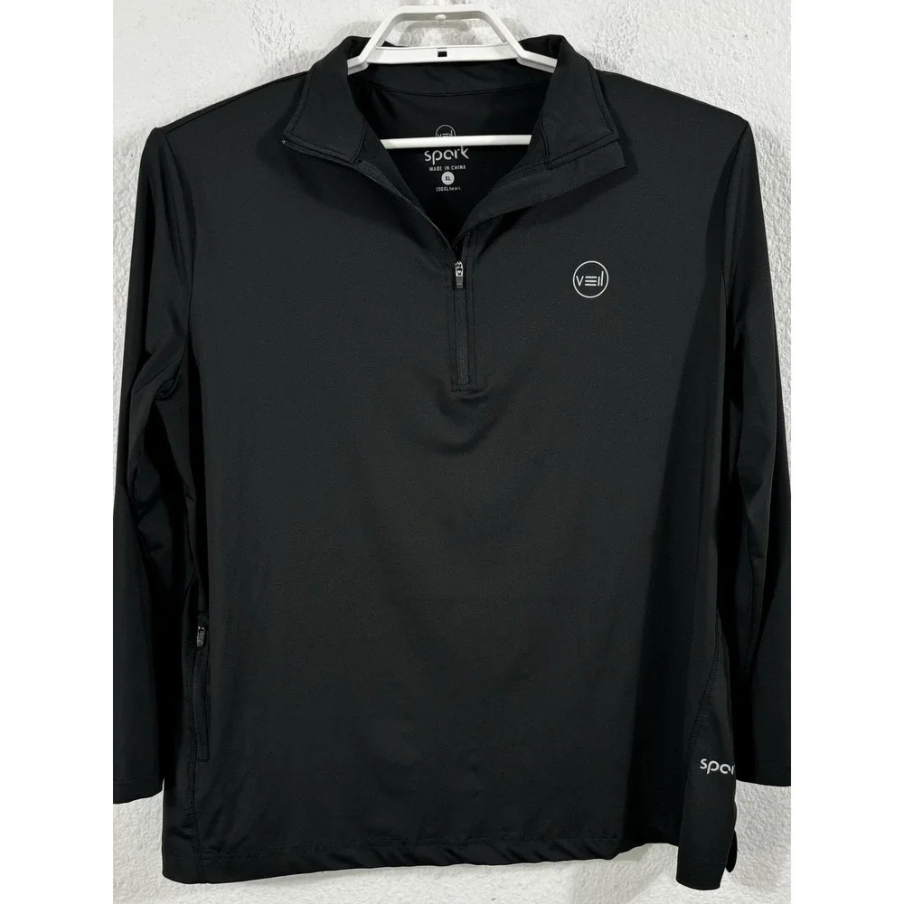 Veil Pullover Mens XL Black Spark‎ Quarter Zip Performance Athletic Top Stretch